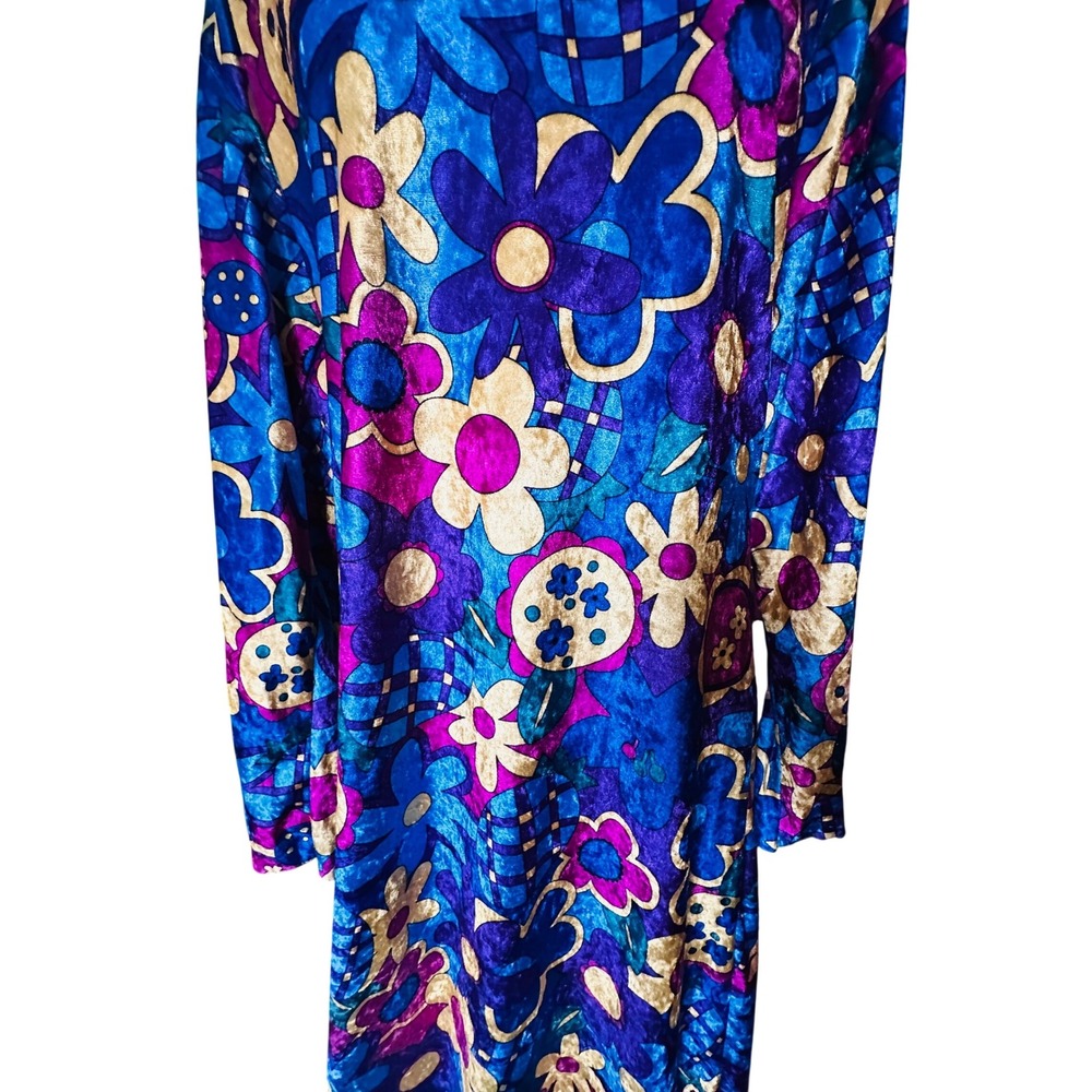 Psychedelic Floral Velvet Maxi Dress Long Sleeve Boat Neck Abstract size m - Picture 4 of 5